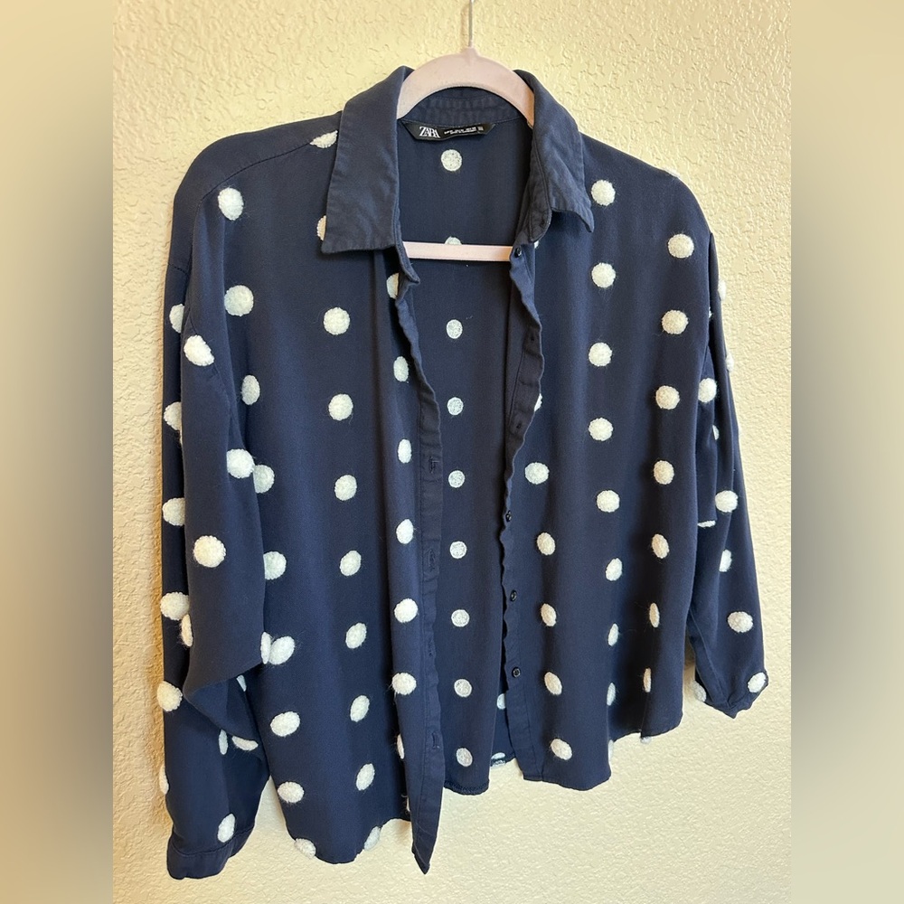 Zara Dark Blue Shirt with Light Dots Size M.